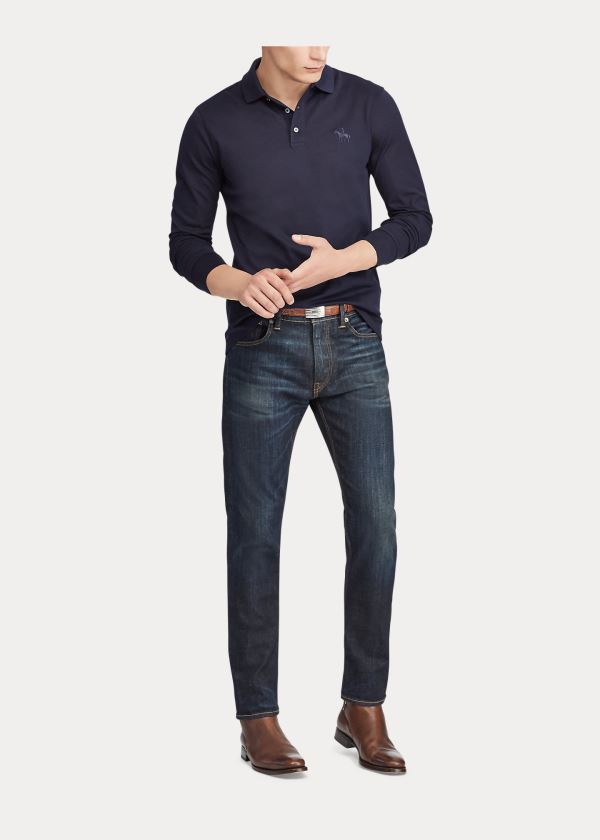 Ralph Lauren Custom Fit PiquÃ© Polo Shirt Tmavě Blankyt | drZJ1bk2