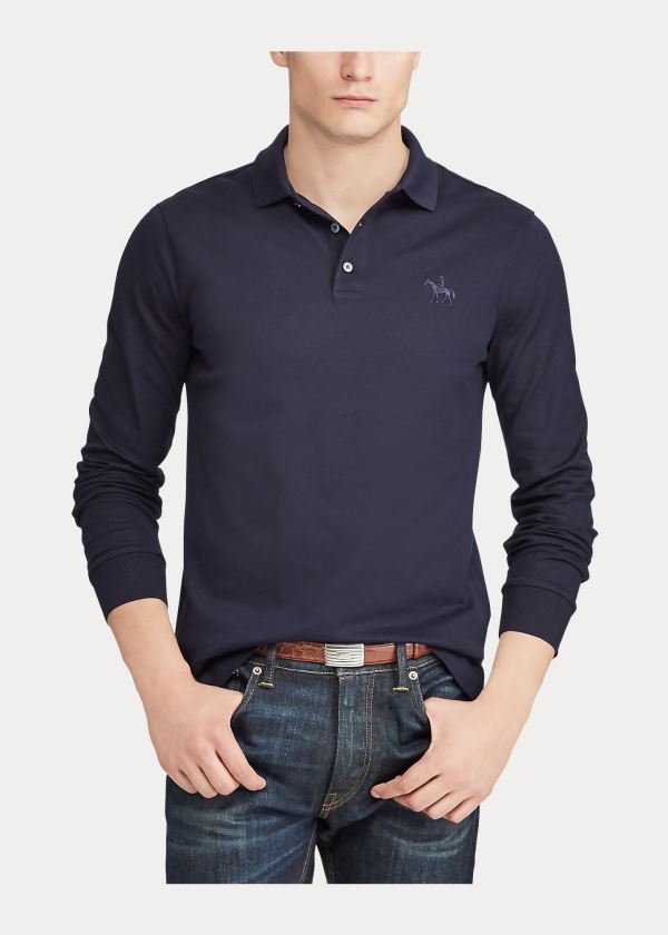 Ralph Lauren Custom Fit PiquÃ© Polo Shirt Tmavě Blankyt | drZJ1bk2