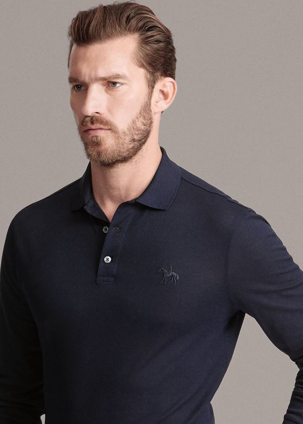 Ralph Lauren Custom Fit PiquÃ© Polo Shirt Tmavě Blankyt | drZJ1bk2