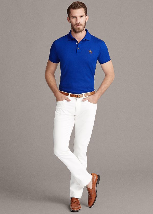 Ralph Lauren Custom Fit Piqué Polo Shirt Královská Modrá Blankyt | Ci4hTgdo