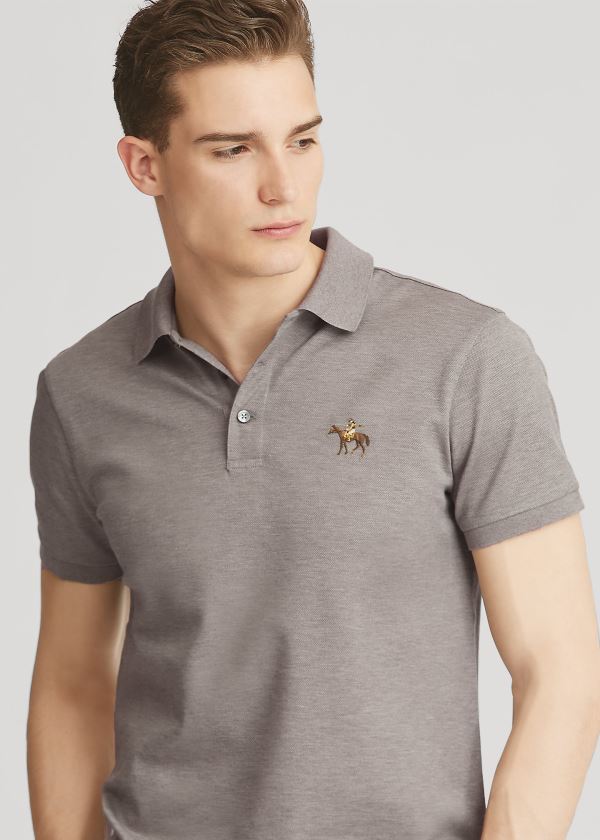 Ralph Lauren Custom Fit Piqué Polo Shirt Světle Šedé | GQgUrQPM