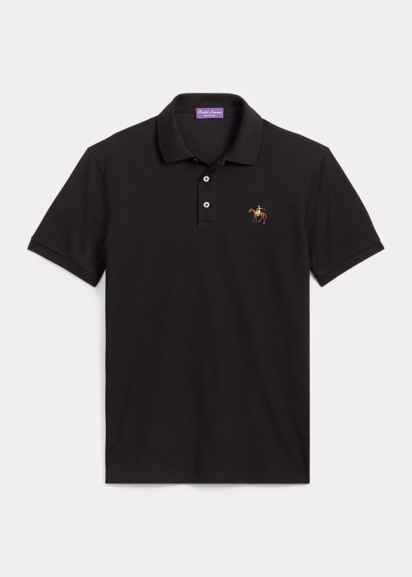 Ralph Lauren Custom Fit Piqué Polo Shirt Černé | Yj0pfsth