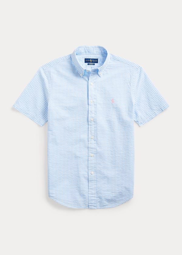 Ralph Lauren Custom Fit Seersucker Shirt Světle Blankyt Bílé | fF68fpHd