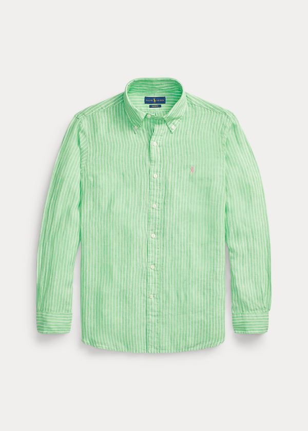Ralph Lauren Custom Fit Striped Linen Shirt Zelene Bílé | BzBxiZ3s
