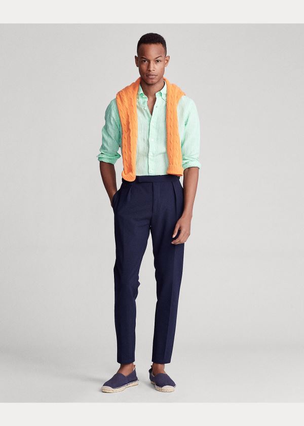 Ralph Lauren Custom Fit Striped Linen Shirt Zelene Bílé | BzBxiZ3s