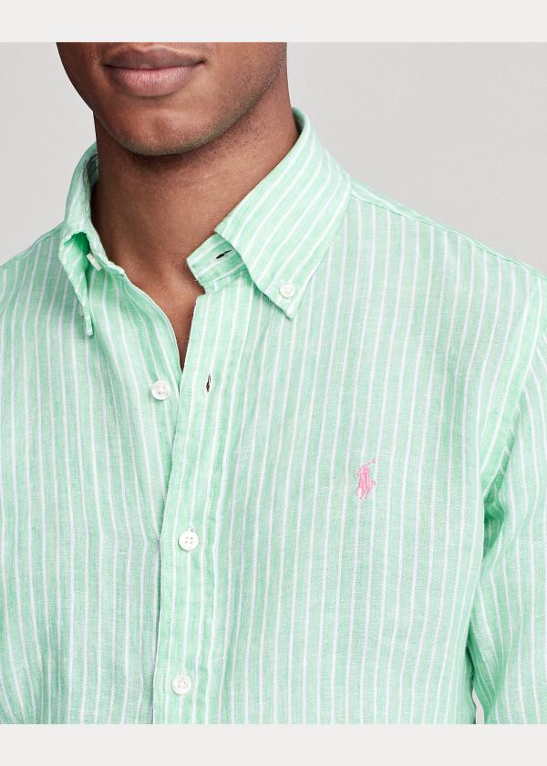 Ralph Lauren Custom Fit Striped Linen Shirt Zelene Bílé | BzBxiZ3s