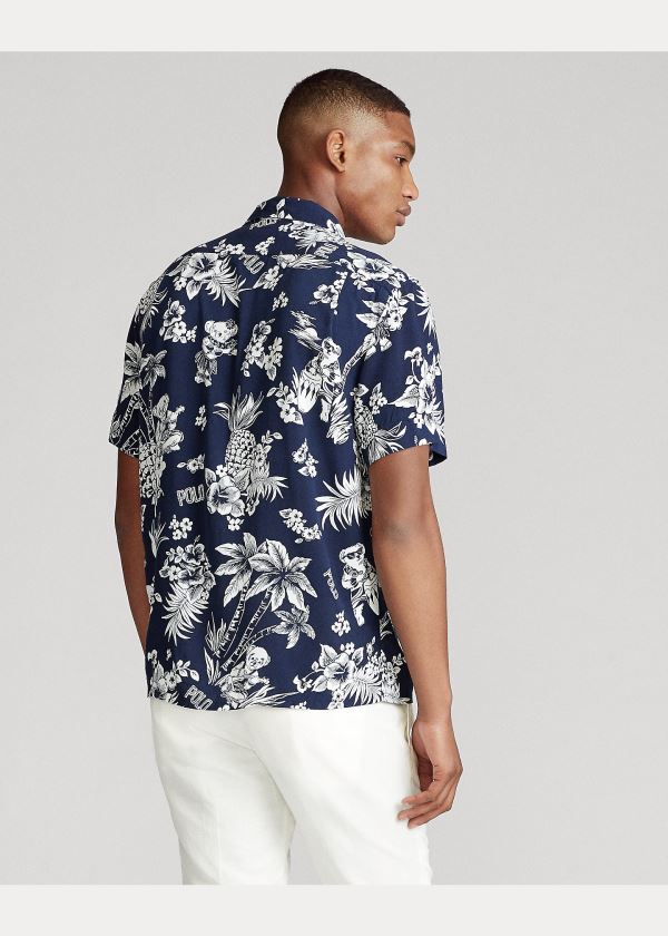 Ralph Lauren Custom Fit Tropical Bear Shirt Tmavě Blankyt Bílé | qimJHFJf