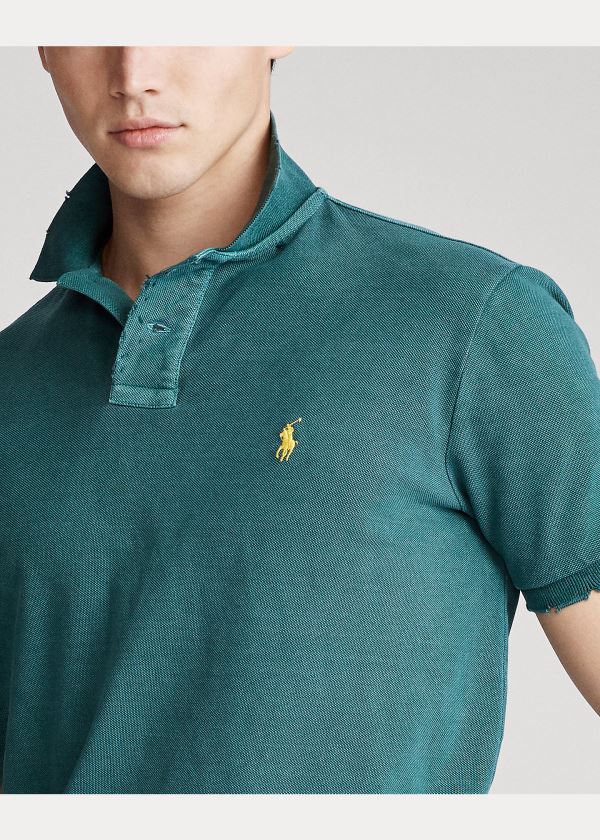Ralph Lauren Custom Slim Distressed Polo Zelene | DQQkTliV