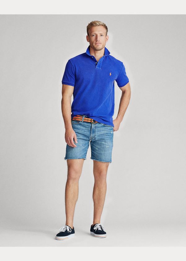 Ralph Lauren Custom Slim Distressed Polo Královská Modrá Blankyt | Qy60RKtP