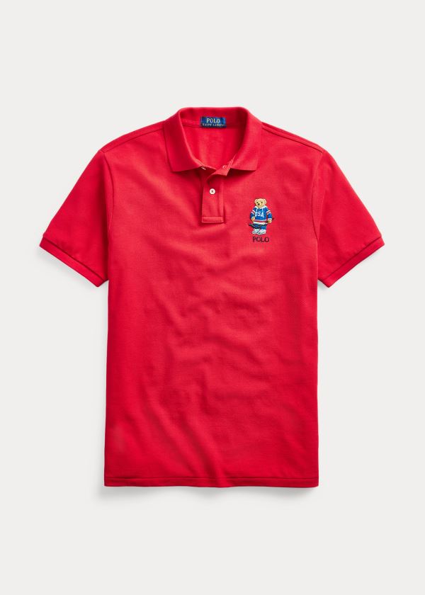 Ralph Lauren Custom Slim Fit Bear Mesh Polo Červené | 4uqNd9Fr