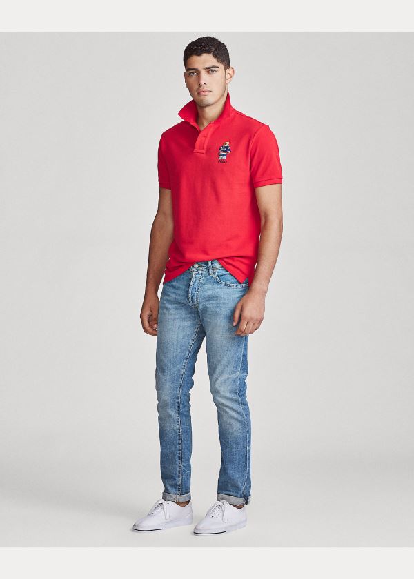 Ralph Lauren Custom Slim Fit Bear Mesh Polo Červené | 4uqNd9Fr