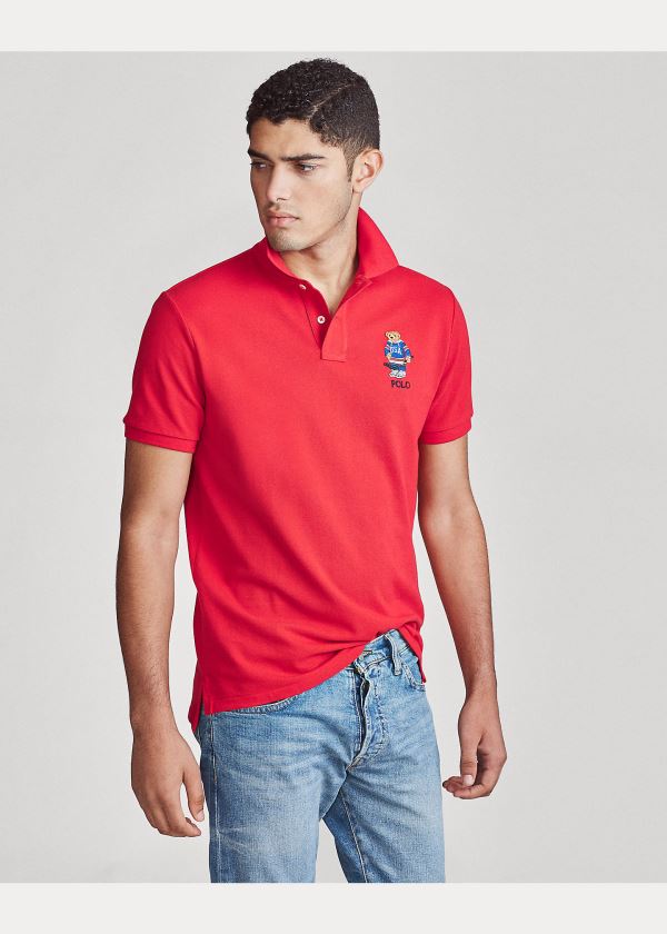 Ralph Lauren Custom Slim Fit Bear Mesh Polo Červené | 4uqNd9Fr