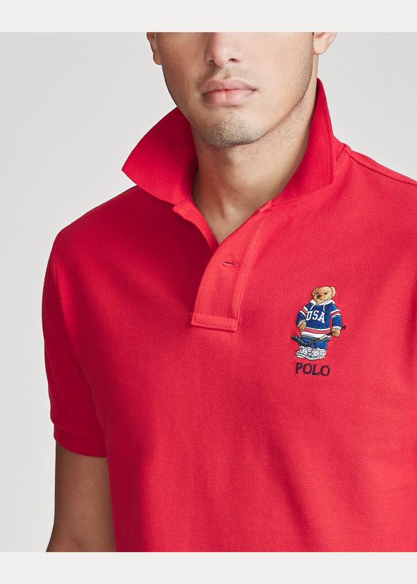 Ralph Lauren Custom Slim Fit Bear Mesh Polo Červené | 4uqNd9Fr