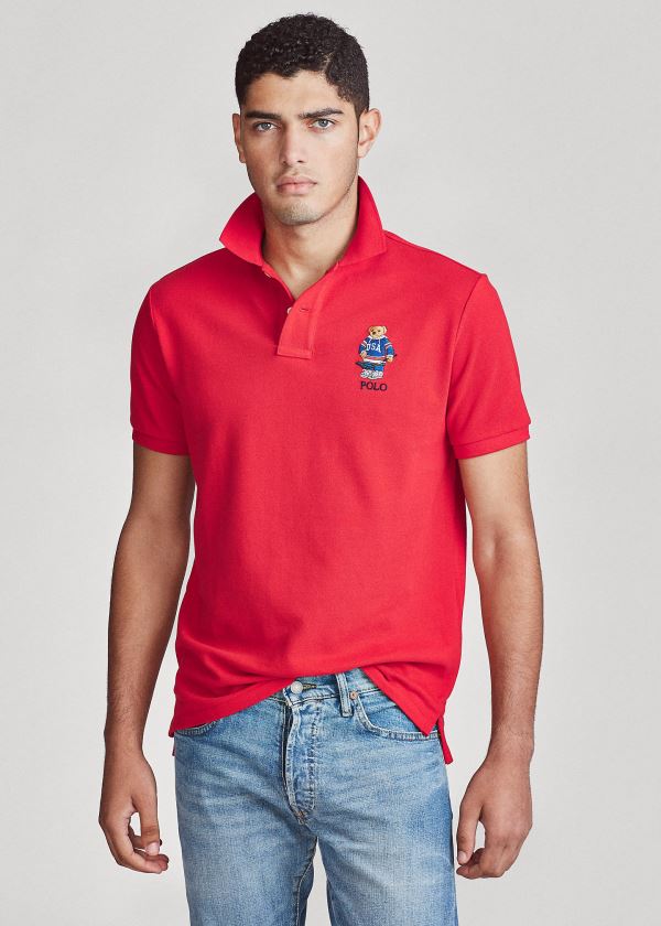 Ralph Lauren Custom Slim Fit Bear Mesh Polo Červené | 4uqNd9Fr
