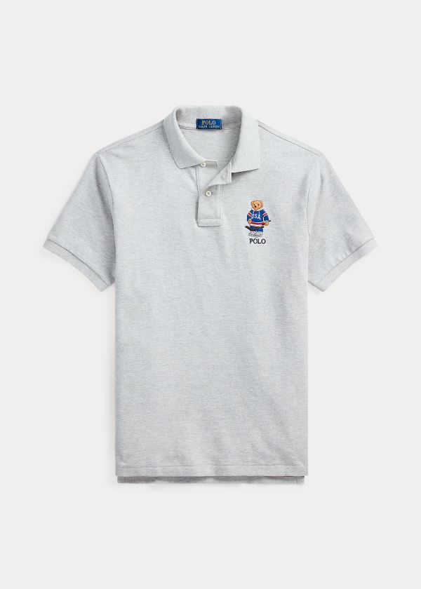 Ralph Lauren Custom Slim Fit Bear Mesh Polo Šedé | ch1ySnC2