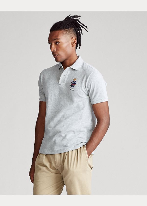 Ralph Lauren Custom Slim Fit Bear Mesh Polo Šedé | ch1ySnC2