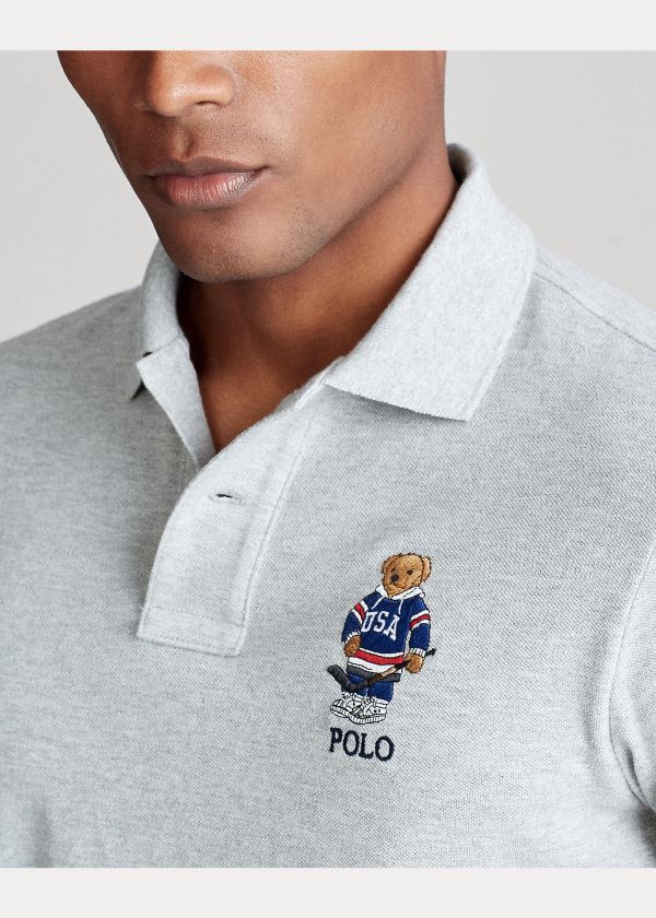 Ralph Lauren Custom Slim Fit Bear Mesh Polo Šedé | ch1ySnC2