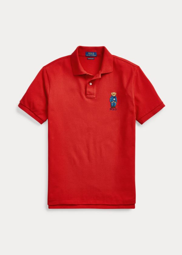 Ralph Lauren Custom Slim Fit Bear Polo Červené | fMNCodZz