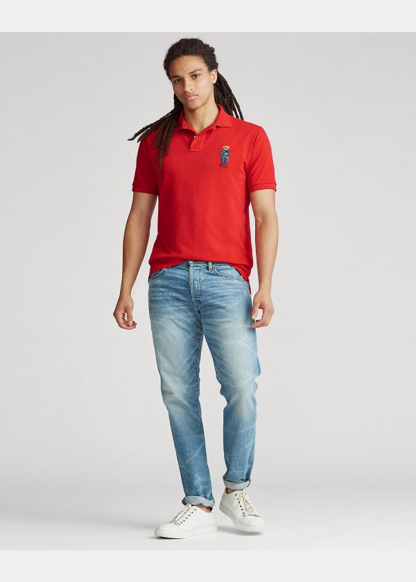 Ralph Lauren Custom Slim Fit Bear Polo Červené | fMNCodZz