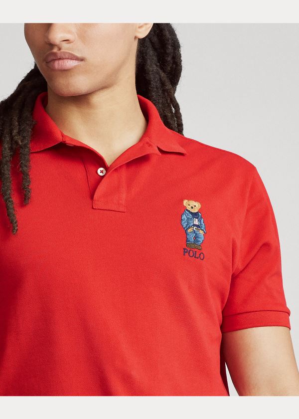 Ralph Lauren Custom Slim Fit Bear Polo Červené | fMNCodZz