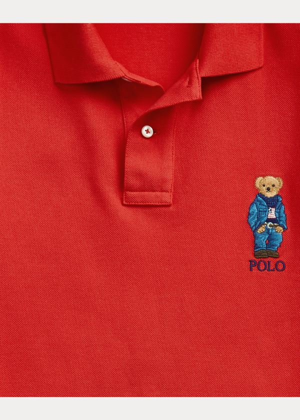 Ralph Lauren Custom Slim Fit Bear Polo Červené | fMNCodZz