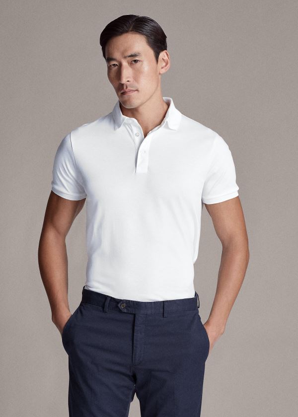 Ralph Lauren Custom Slim Fit Interlock Polo Bílé | WRPmcLp9