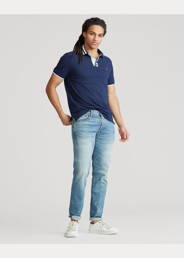 Ralph Lauren Custom Slim Fit Mesh Polo Tmavě Blankyt | 9urVr6Pg