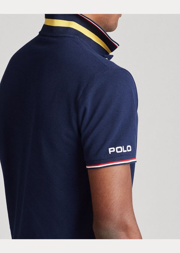 Ralph Lauren Custom Slim Fit Mesh Polo Tmavě Blankyt | Prth5QbD