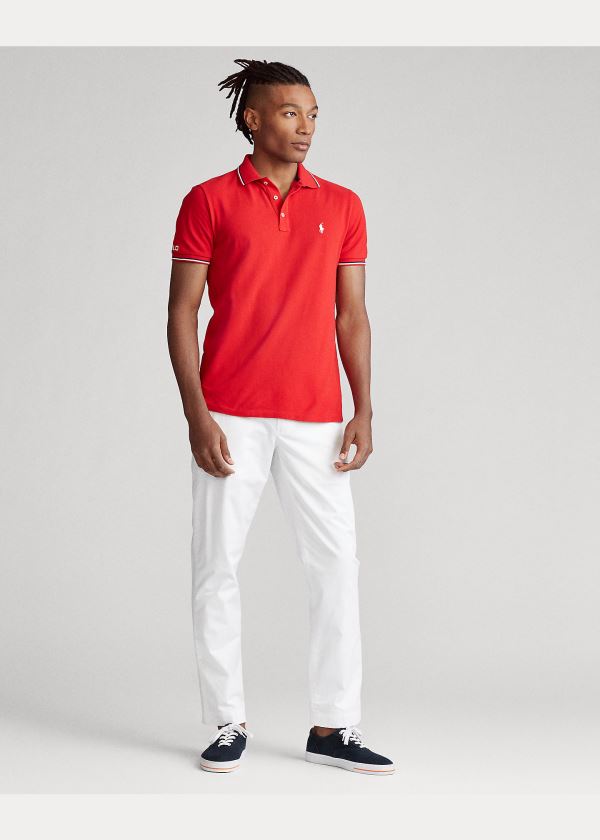 Ralph Lauren Custom Slim Fit Mesh Polo Červené | tynbe7jI