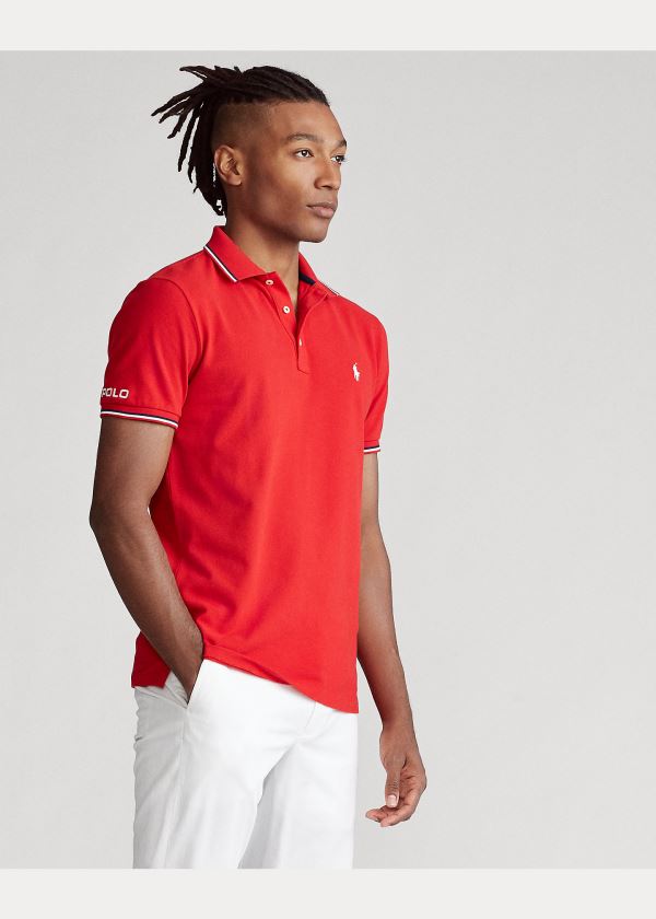 Ralph Lauren Custom Slim Fit Mesh Polo Červené | tynbe7jI