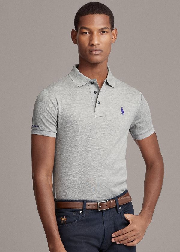 Ralph Lauren Custom Slim Fit Piqué Polo Světle Šedé | euuhV7jZ
