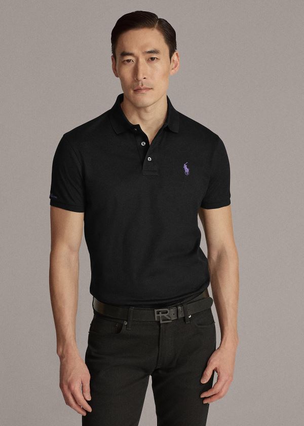 Ralph Lauren Custom Slim Fit Piqué Polo Černé | wgGyhA7m