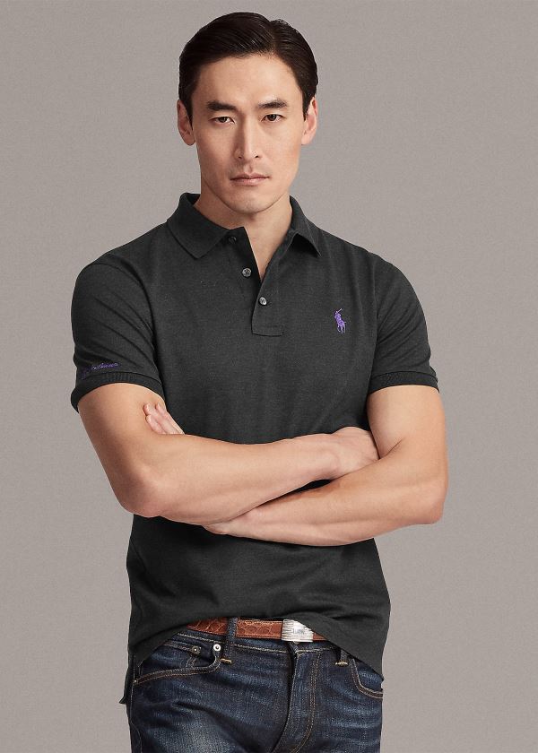Ralph Lauren Custom Slim Fit Piqué Polo Tmavě Šedé | wzo83pju