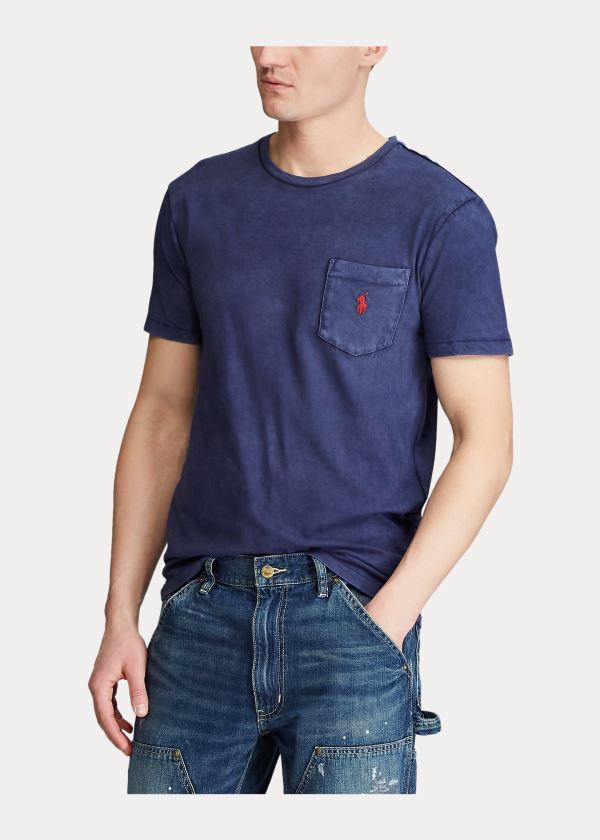 Ralph Lauren Custom Slim Fit Pocket T-Shirt Tmavě Blankyt | fFD3fK0f