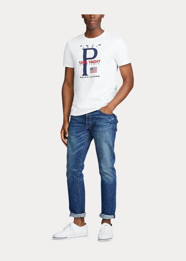 Ralph Lauren Custom Slim Graphic T-Shirt Bílé | Lu9zptvY
