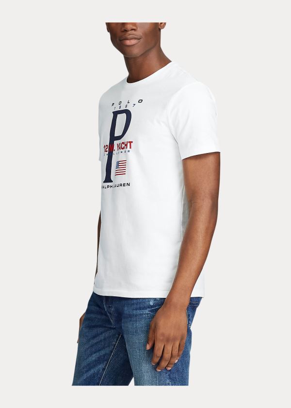 Ralph Lauren Custom Slim Graphic T-Shirt Bílé | Lu9zptvY