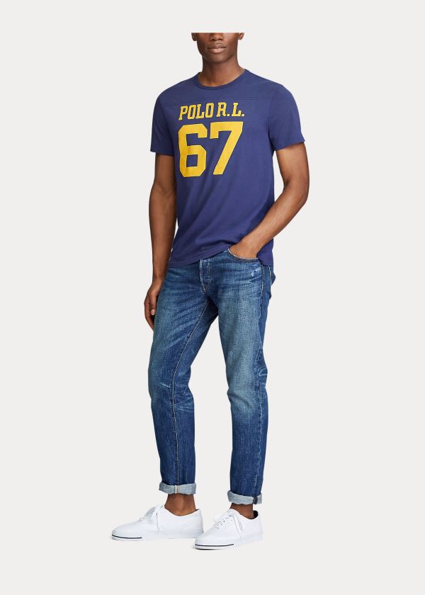 Ralph Lauren Custom Slim Logo T-Shirt Tmavě Blankyt | 258hgJua
