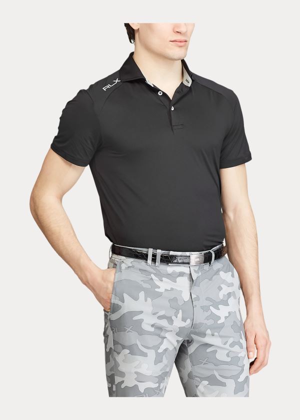 Ralph Lauren Custom Slim Performance Polo Černé | 42HXrMLN