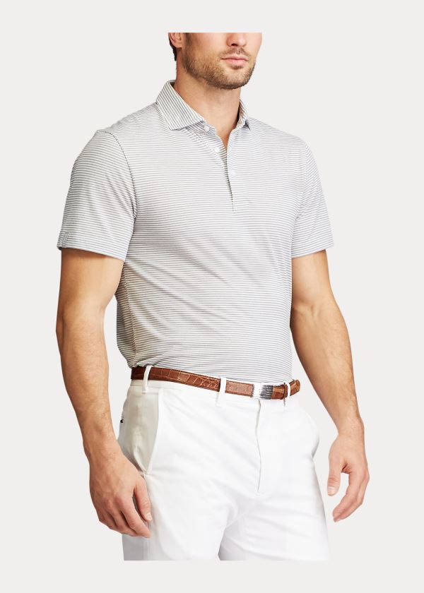Ralph Lauren Custom Slim Performance Polo Světle Šedé Bílé | sPgx9LSS