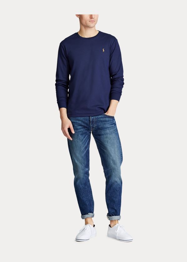 Ralph Lauren Custom Slim Soft Bavlněné Tee Tmavě Blankyt | Od3q0aAm
