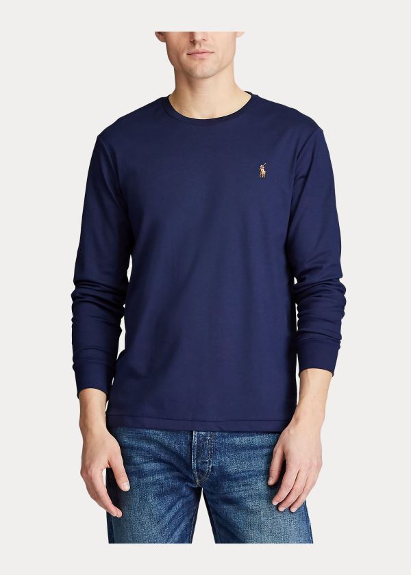 Ralph Lauren Custom Slim Soft Bavlněné Tee Tmavě Blankyt | Od3q0aAm