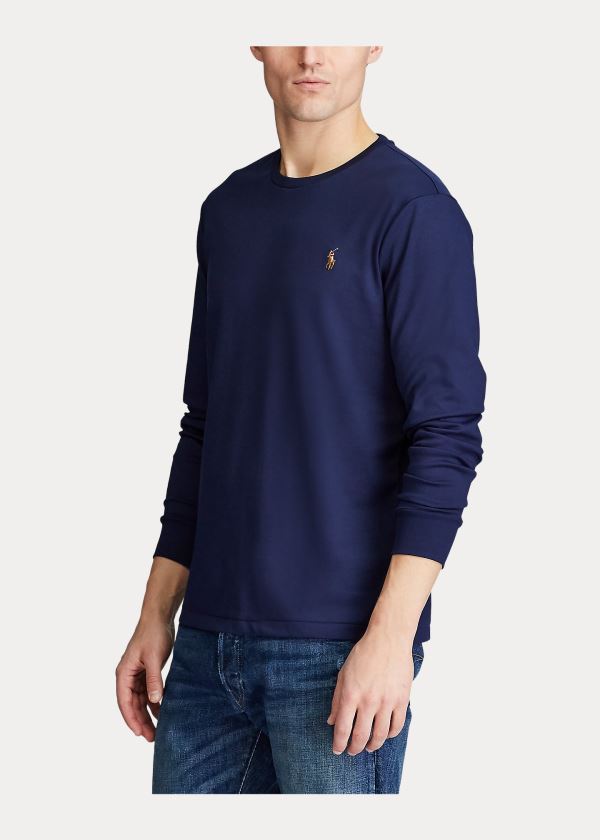 Ralph Lauren Custom Slim Soft Bavlněné Tee Tmavě Blankyt | Od3q0aAm