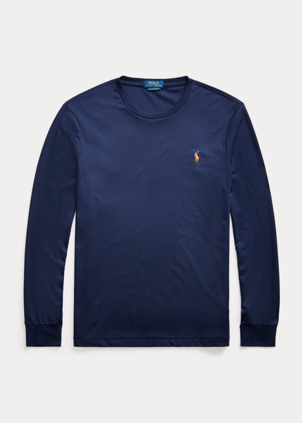 Ralph Lauren Custom Slim Soft Bavlněné Tee Tmavě Blankyt | Od3q0aAm