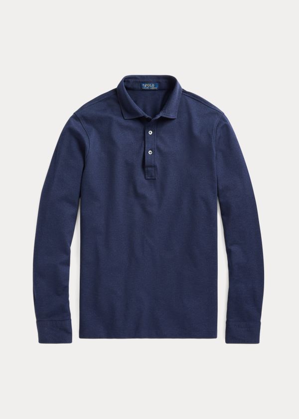 Ralph Lauren Custom Slim Stretch Mesh Polo Tmavě Blankyt | 4UA66yEi