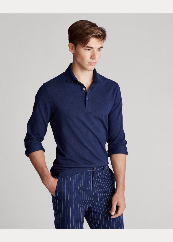 Ralph Lauren Custom Slim Stretch Mesh Polo Tmavě Blankyt | 4UA66yEi