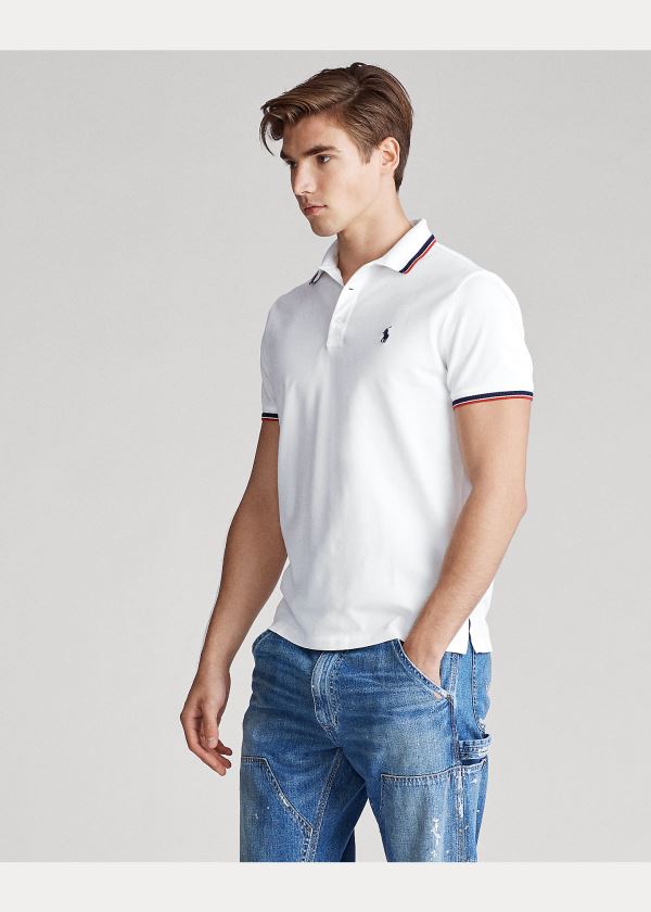 Ralph Lauren Custom Slim Stretch Mesh Polo Bílé | 5Vh5th8a