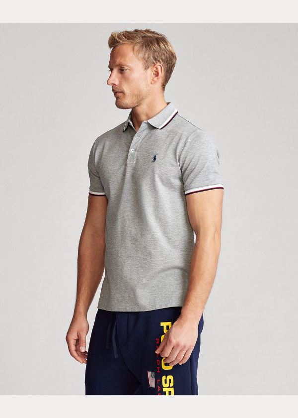 Ralph Lauren Custom Slim Stretch Mesh Polo Šedé | MTMLzn1E