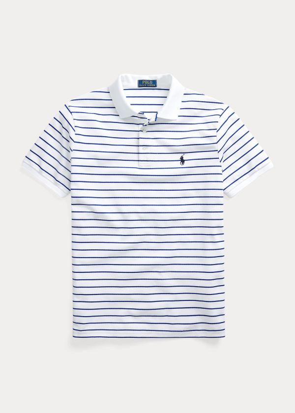 Ralph Lauren Custom Slim Stretch Mesh Polo Bílé Královská Modrá | qPo6iemw