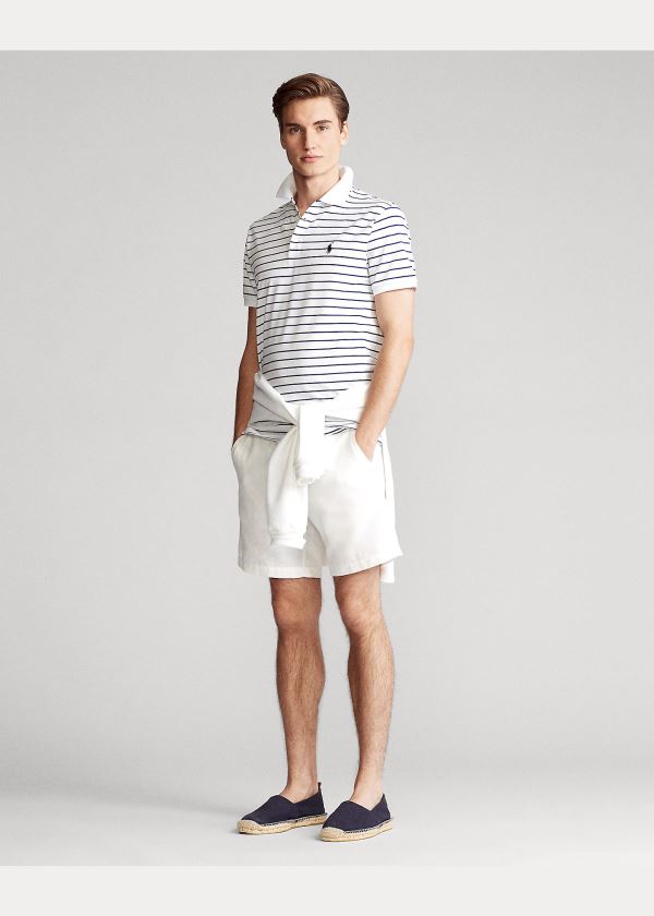 Ralph Lauren Custom Slim Stretch Mesh Polo Bílé Královská Modrá | qPo6iemw