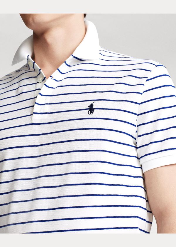 Ralph Lauren Custom Slim Stretch Mesh Polo Bílé Královská Modrá | qPo6iemw